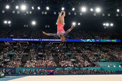 Simone Biles competes during the women's artistic gymnastics individual floor finals 